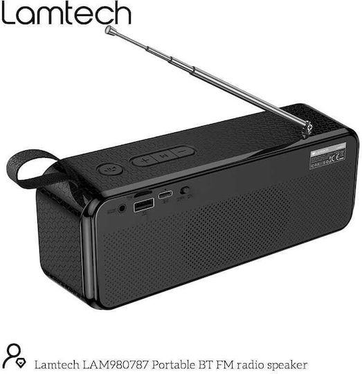 Lamtech LAM980787 Φορητό Ραδιόφωνο Επαναφορτιζόμενο με Bluetooth και USB Μαύρο