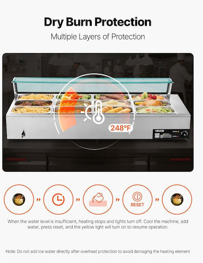 Vevor Commercial Food Warmer Electric Food Warmer Steam 1700w Stainless Steel Glass Cover Tabletop Bain Marie Buffet 12 Containers Soup Ladles & Slotted Catering Restaurant & Party