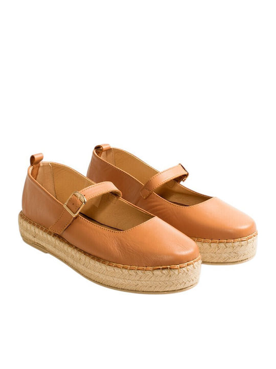 Leather Women's Espadrilles in Tabac Brown Colour