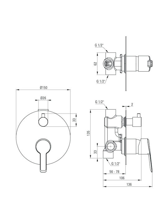 Deante Built-in Faucet Mixer for Shower Silver