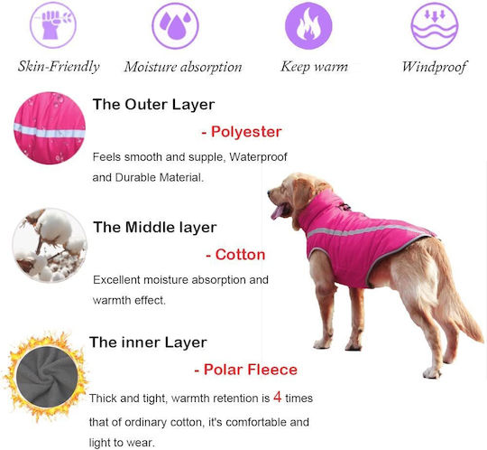 Animal Dog Coat Waterproof Windproof Pink With Back Length 72 cm