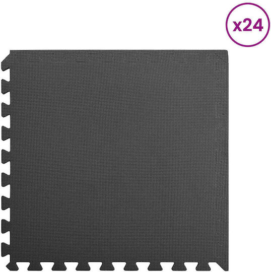 vidaXL Δάπεδα Παζλ Γυμναστηρίου Μαύρα 60x60x1cm 24τμχ