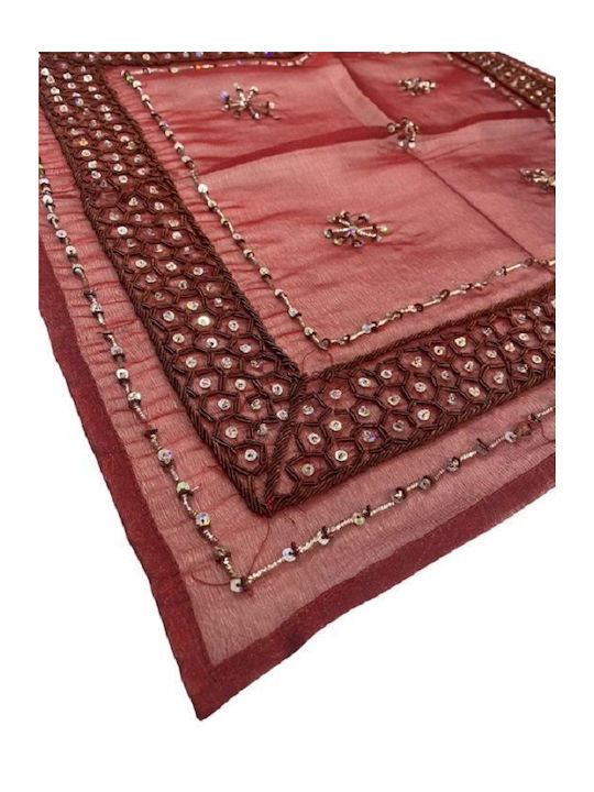 Măsuță În Carouri Cu Broderie Set 4 Bucăți Burgundy