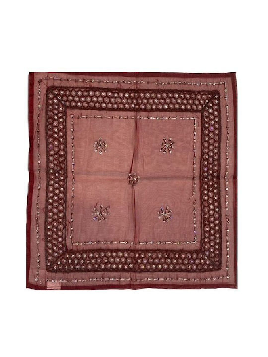 Măsuță În Carouri Cu Broderie Set 4 Bucăți Burgundy