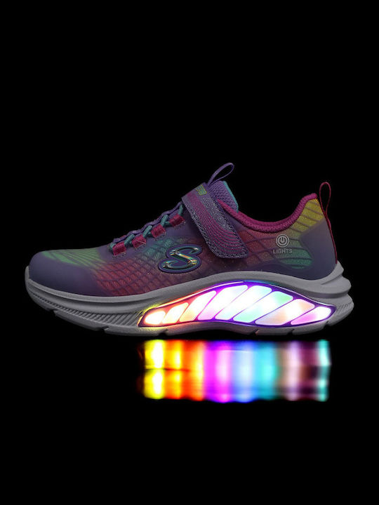 Regenbogen Kinder Sneaker Anatomisch mit Bügel- und Schleifenverschluss Mehrfarbige mit Lichtern