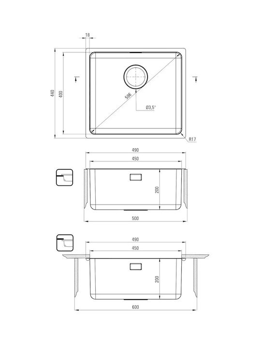 Deante Ένθετος Νεροχύτης Inox Μ49xΠ44cm Γκρι