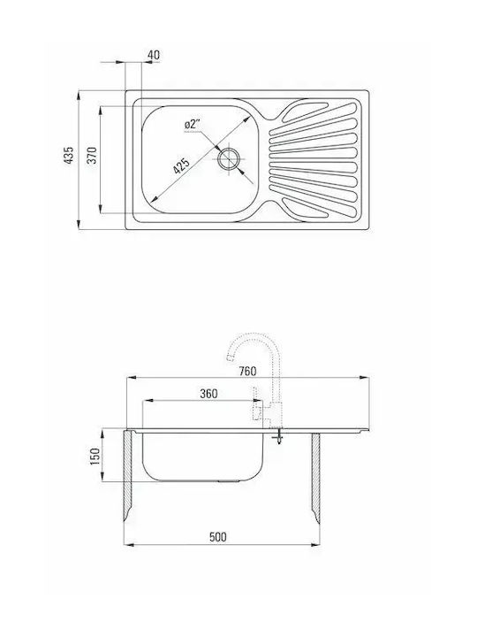 Deante Ένθετος Νεροχύτης Inox Μ76xΠ43cm Γκρι