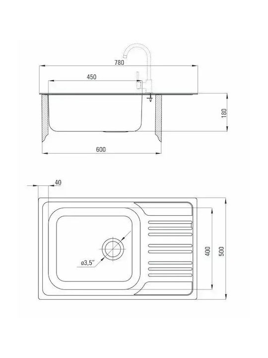 Deante Drop-In Sink Inox with Faucet W78xD50cm Silver
