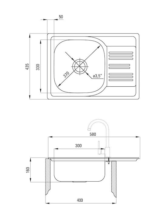Deante Ένθετος Νεροχύτης Inox με Μπαταρία Μ43.5xΠ58cm Γκρι