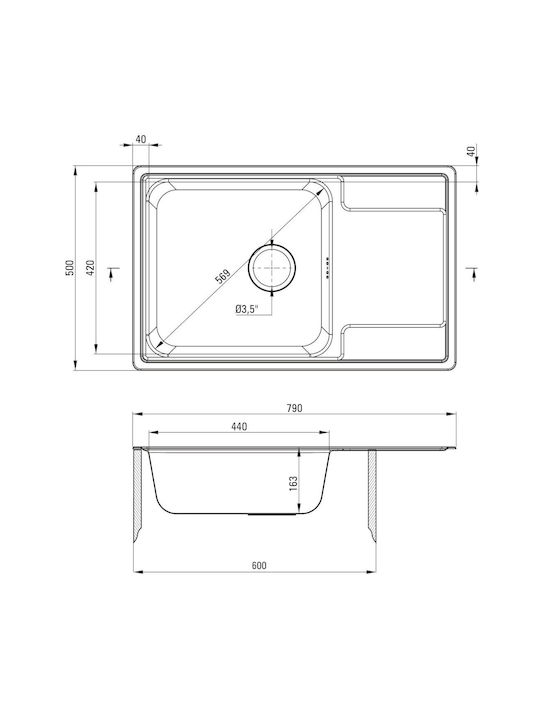 Deante Ένθετος Νεροχύτης Inox Μ79xΠ50cm Μαύρος