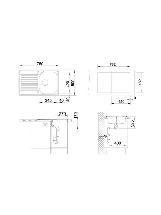 Blanco Tipo 45 S Compact 513441 Drop-In Мивка Inox Ш78xД50см Сив