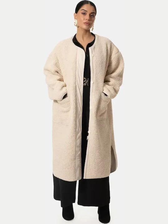 Палто Oversized Синтетична Кожа Ивори Размер One Size Бежово
