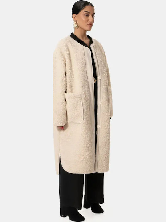 Палто Oversized Синтетична Кожа Ивори Размер One Size Бежово