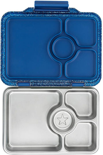 Yumbox Stainless Steel Bento Food Container Blue Glitter 4 Compartments