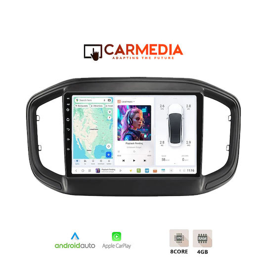 Carmedia Auto-Audiosystem für Fiat Straße 2020 (Bluetooth/USB/WiFi/GPS/Apple-Carplay/Android-Auto) mit Touchscreen 9"