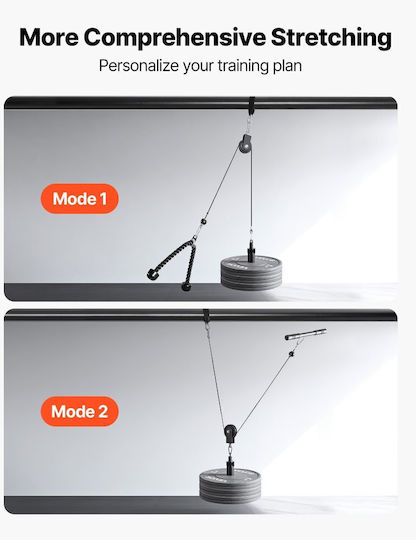 Vevor Pulley System 1 Piece Lat Pulley Lifting System Gym Pulley Attachment Two Steel Cables Short Bar Double Grip Handles Cable Machine Biceps Shoulders Back Capacity Up To 127 Kg