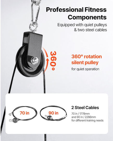 Vevor Pulley System 1 Piece Lat Pulley Lifting System Gym Pulley Attachment Two Steel Cables Short Bar Double Grip Handles Cable Machine Biceps Shoulders Back Capacity Up To 127 Kg