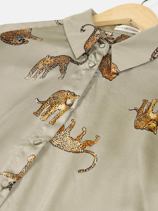 Long Sleeve Women's Satin Shirt Khaki