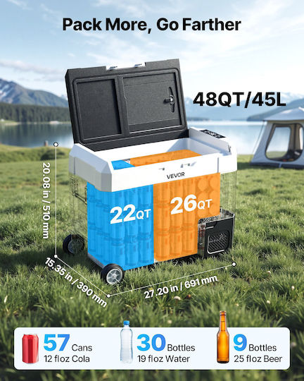 Vevor Преносим Хладилник 45л Капацитет 100-240V / 12V / 24V Черен