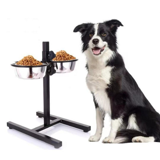 Animal Pet Metallic Food Bowl for Dog with Stand 2x 350ml