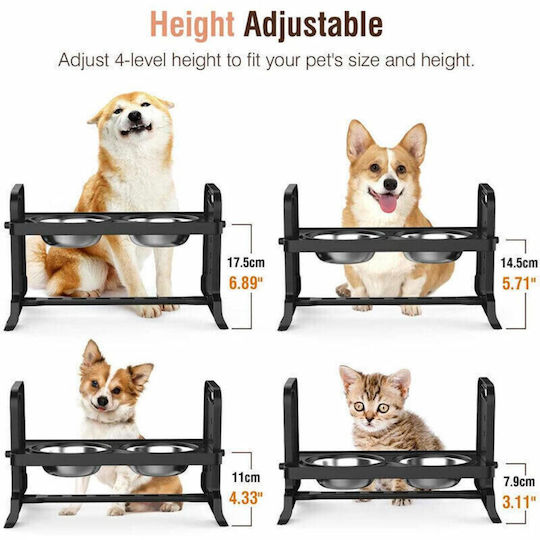 Animal Неръждаема Купа За Храна За Куче и Котка Със Стойка 450ml 40cm В Черен Цвят