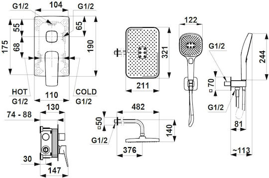 KFA Built-in Mixer & Shower Head Set for Shower Gold 5907571452908