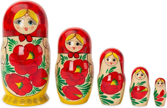 Set aus 5 klassischen Matroschka-Puppen Rot-Gelb 18 cm Azhna Ms0504ry