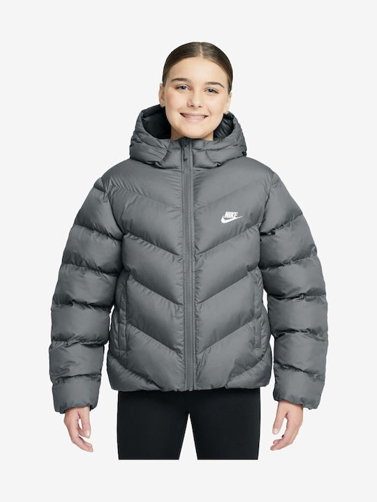 Kids Sports Coat Long Hooded Grey