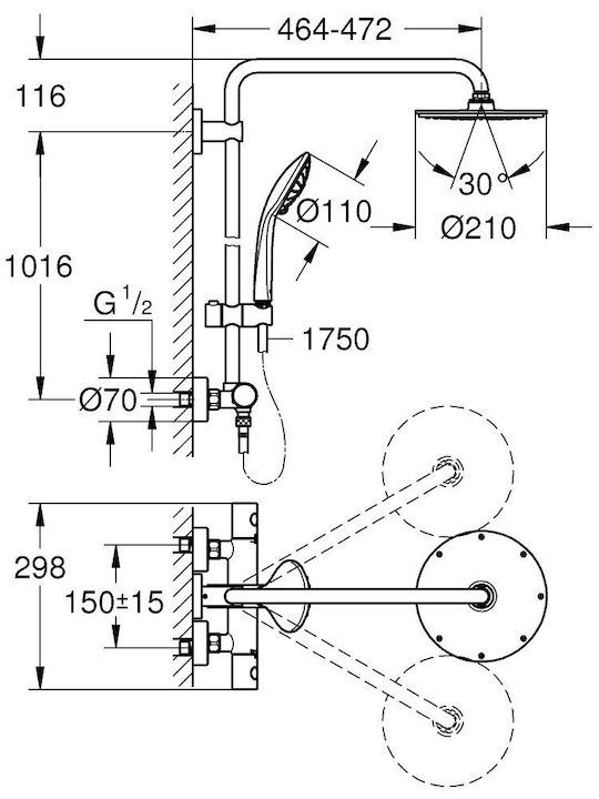 Grohe Coloană de duș cu Baterie Argintiu Grohe Coloană de duș cu Baterie Argintiu