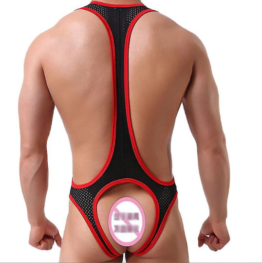 Roza Sexy Men's Underwear Bodysuit G-string One Piece Elastic Fit Black