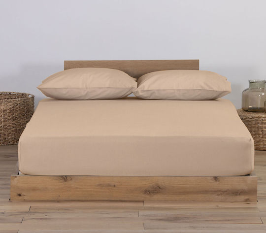 Nef-Nef Homeware Jersey Doppeltes Bettlaken 140x200+30cm mit Gummibettlaken Beige