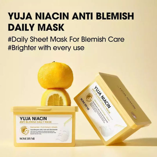 Some By Mi Yuja Niacin Anti Blemish Daily Brightening Sheet Mask Even Skin Tone Large Pack 30 Pcs