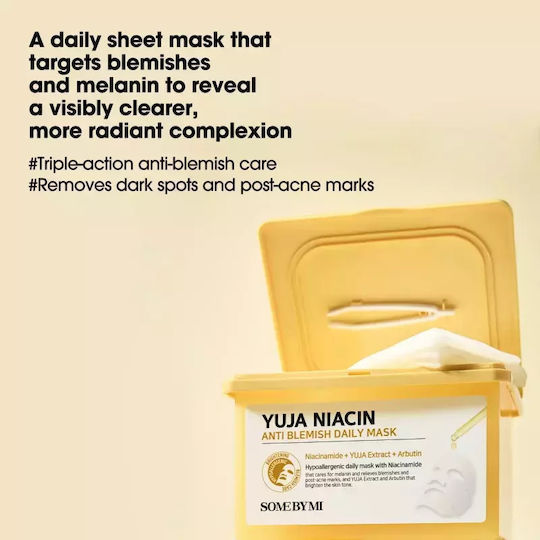 Some By Mi Yuja Niacin Anti Blemish Daily Brightening Sheet Mask Even Skin Tone Large Pack 30 Pcs