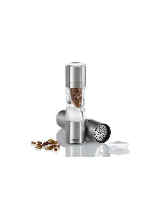 Ad Hoc Duospice Mini Handbuch Salz- und Pfeffermühlen-Set 2 in 1 Inox in Grau Farbe 15cm