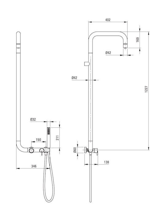 Deante Shower Column with Bathtub Mixer Gray