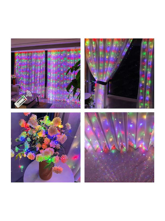 300 Lichterketten LED 3m. x 300cm Mehrfarbige Typ Vorhang 1Stück