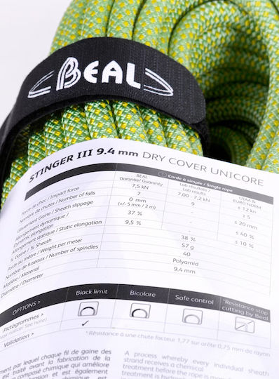 Beal Stinger 9.4mm Dry Cover 70m Anis Climbing Rope