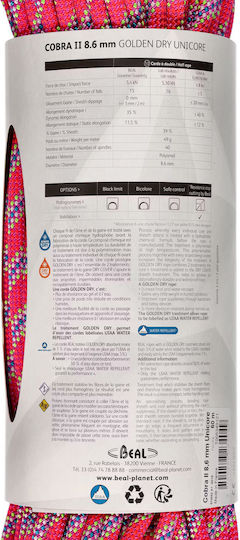 Beal Cobra Ii BC086C.60GD.F Dynamic Cord de escaladă cu lungimea de 60m Roz
