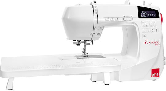 Elna Experience El-560ex Mașină de Cusut 100 Modele de Cusături 7 Tipuri de Butoniere Alb Roșu