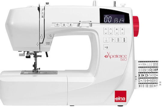 Elna Experience El-560ex Mașină de Cusut 100 Modele de Cusături 7 Tipuri de Butoniere Alb Roșu
