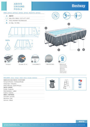 Bestway Piscină PVC 6478lt Cu Cadru Metalic 404x201x100cm Gri