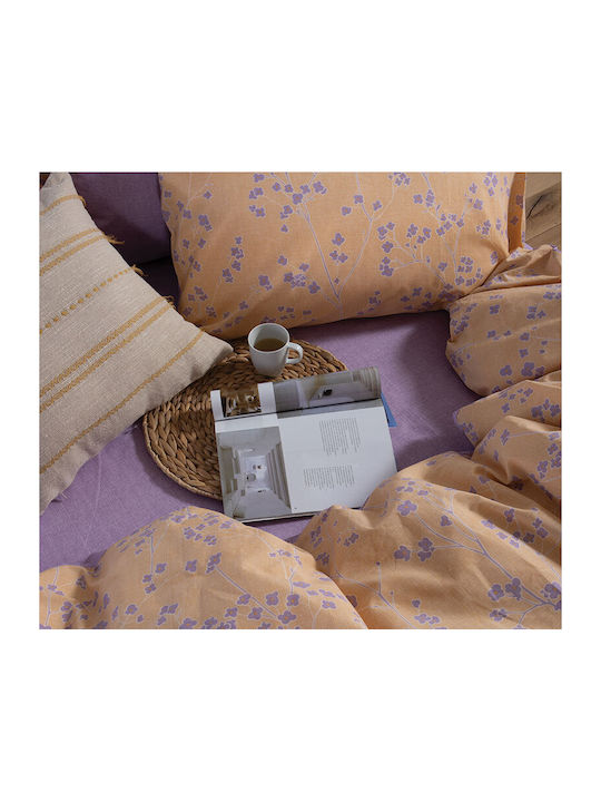 Nef-Nef Homeware Floriva King Size Bed Sheets Set With Rubber Hugger 240x270+35cm Yellow (4 Pieces)