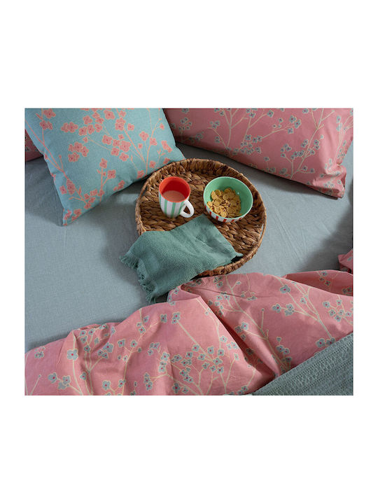 Nef-Nef Homeware Floriva Bettlaken mit 2 Kopfkissenbezügen Super-Doppel mit Gummibettlaken 170x270+35cm Gelb 3 Stück
