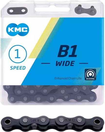 Kmc B1 Wide Черна Велосипедна Верига 1 2"x1 8" Класически Singlespeed 112 Връзки Черна
