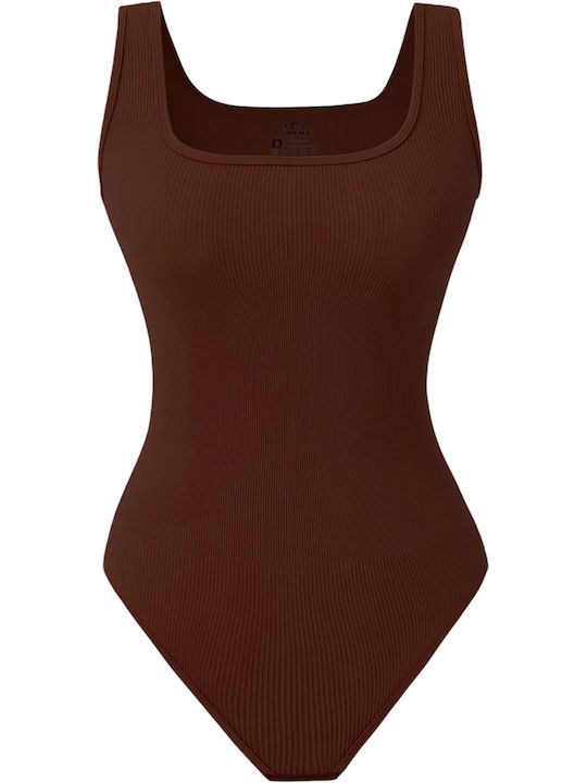Women's Basic Casual Training Brown Shaping Strappy Bodysuit L