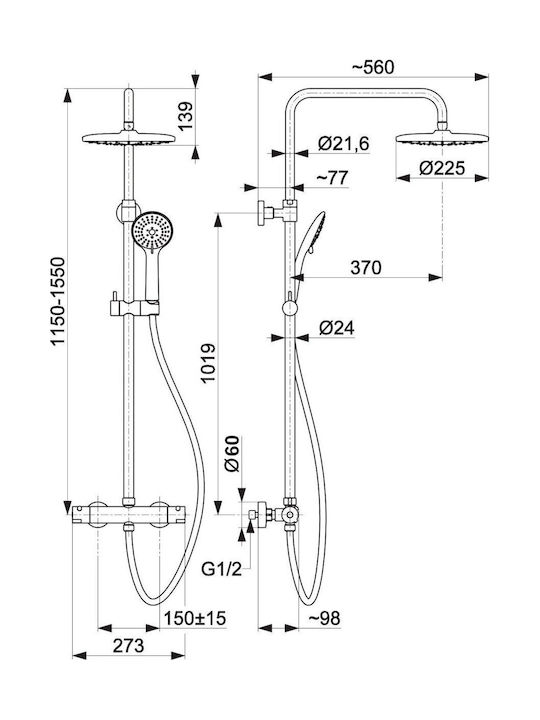 KFA Duschsäule mit Wannenbatterie Schwarze