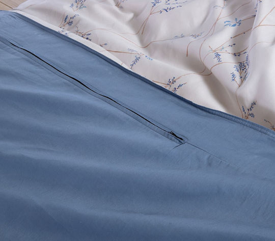 Nef-Nef Homeware Cotton Satin Duvet Cover Set 240x230cm Double with 2 Pillowcases Desirous Off White-blue