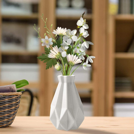 Vază Decorativă Din Plastic Albă Φ14xÎ20cm