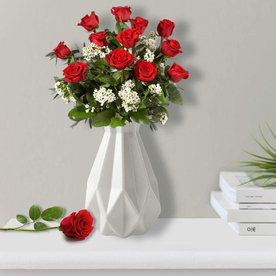 Vază Decorativă Din Plastic Albă Φ14xÎ20cm