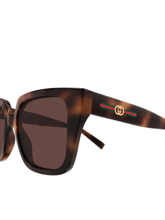 Gucci Unisex Sunglasses with Brown Horn-Rimmed Frame and Brown Lenses